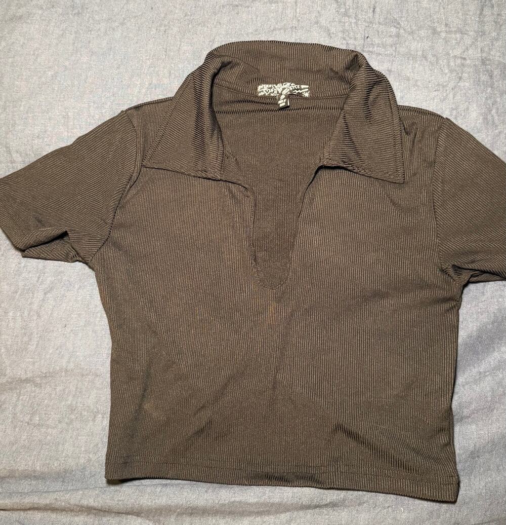 Black Polo Collar Crop Top Size Small